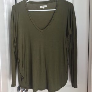 Madewell olive green long sleeve v-neck top